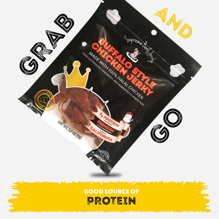 B2G1 DEAL - HALAL BEEF JERKY, MARINATED BEEF JERKY, HANDCRAFTED GOURMET MEAT SNACKS, 2.5 OZ (BUFFALO STYLE CHICKEN) 3-PACK