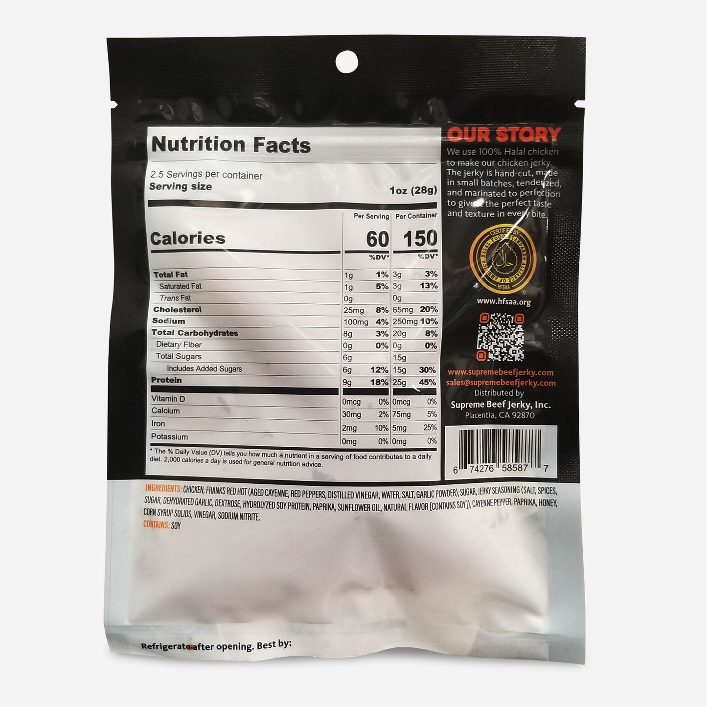 HALAL CHICKEN JERKY, MARINATED CHICKEN JERKY, HANDCRAFTED GOURMET MEAT SNACKS, 2.5 OZ (BUFFALO STYLE CHICKEN)
