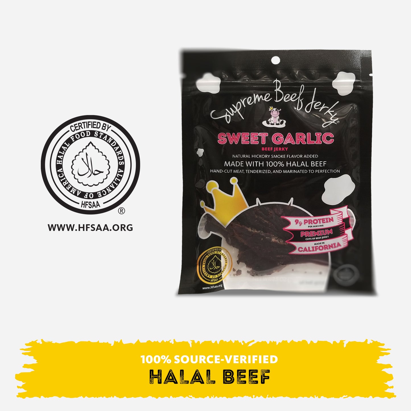 HALAL BEEF JERKY, MARINATED BEEF JERKY, HANDCRAFTED GOURMET MEAT SNACKS, 2.5 OZ (SWEET GARLIC)