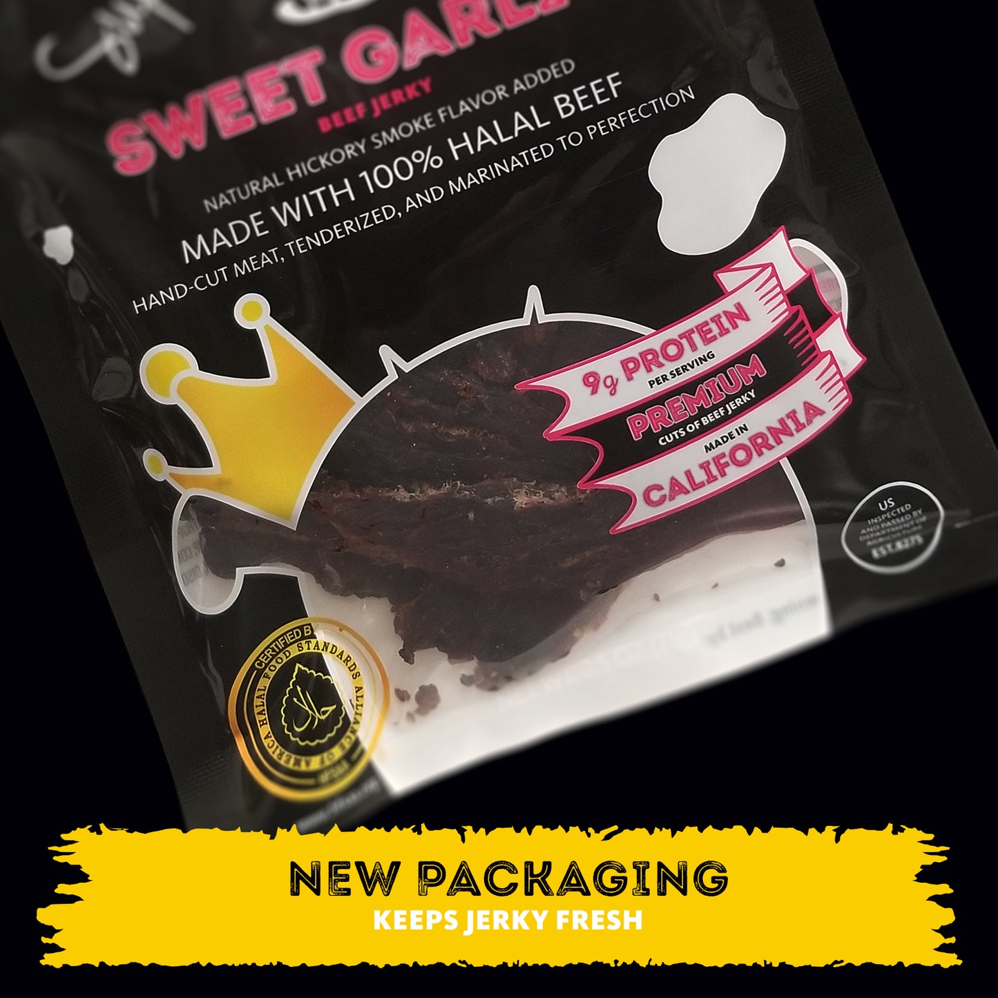 HALAL BEEF JERKY, MARINATED BEEF JERKY, HANDCRAFTED GOURMET MEAT SNACKS, 2.5 OZ (SWEET GARLIC)