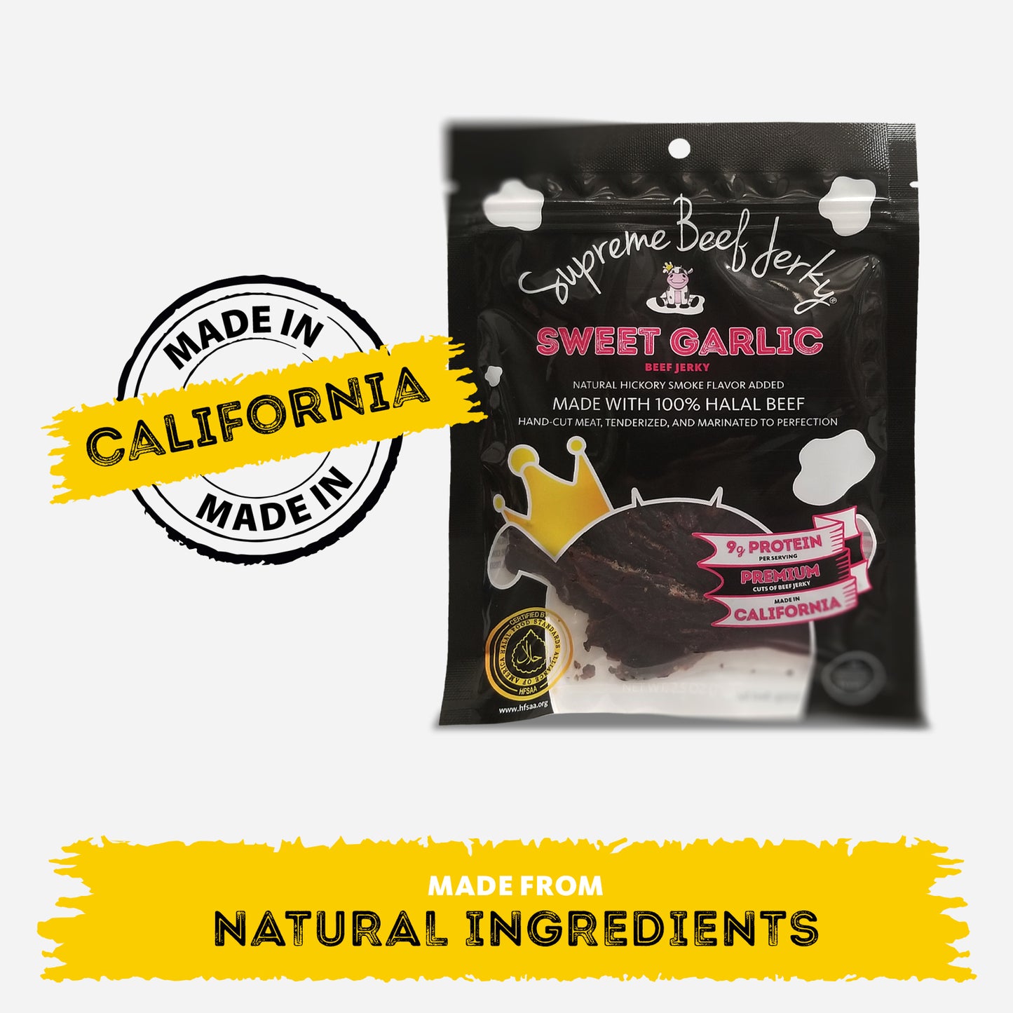 HALAL BEEF JERKY, MARINATED BEEF JERKY, HANDCRAFTED GOURMET MEAT SNACKS, 2.5 OZ (SWEET GARLIC)