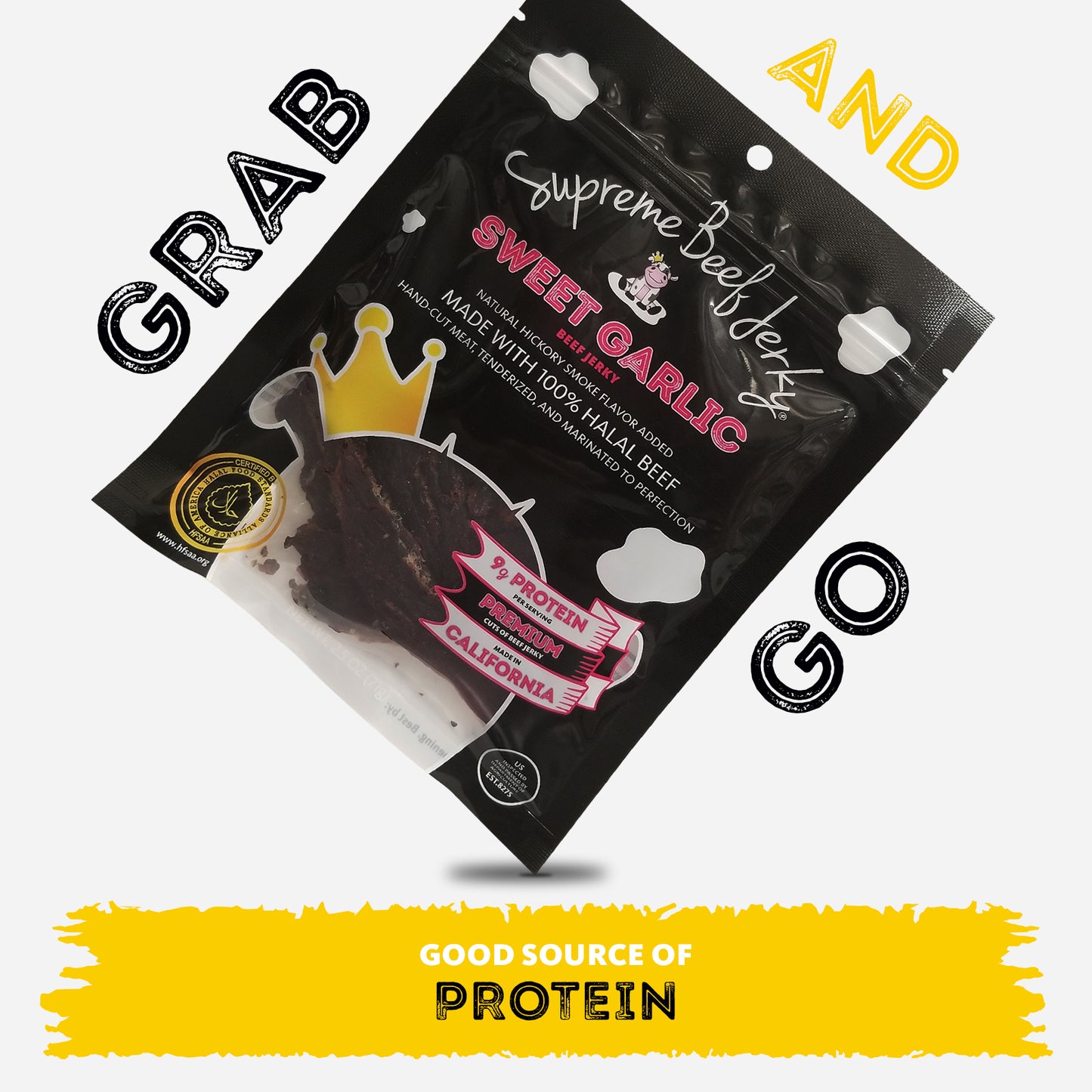 HALAL BEEF JERKY, MARINATED BEEF JERKY, HANDCRAFTED GOURMET MEAT SNACKS, 2.5 OZ (SWEET GARLIC)