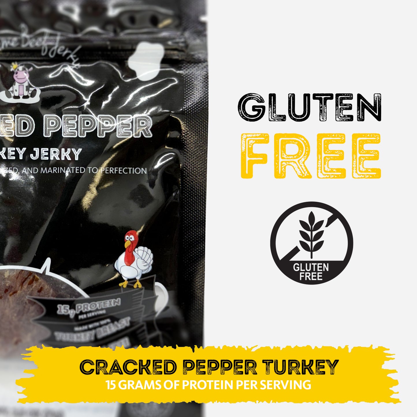 HALAL TURKEY JERKY, GLUTEN FREE TURKEY JERKY, MARINATED AND HANDCRAFTED GOURMET MEAT SNACKS, 2.5 OZ (CRACKED PEPPER TURKEY)