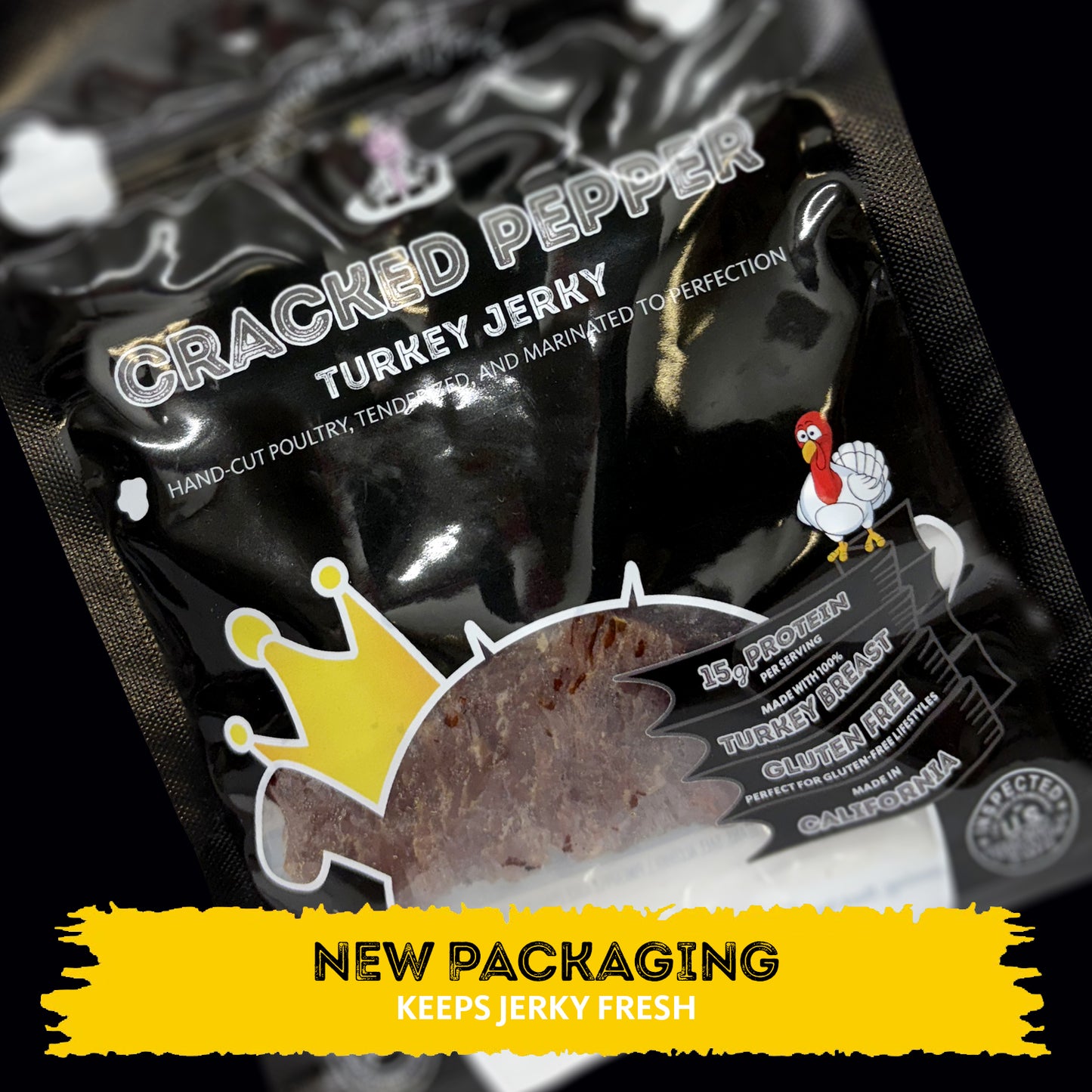 HALAL TURKEY JERKY, GLUTEN FREE TURKEY JERKY, MARINATED AND HANDCRAFTED GOURMET MEAT SNACKS, 2.5 OZ (CRACKED PEPPER TURKEY)
