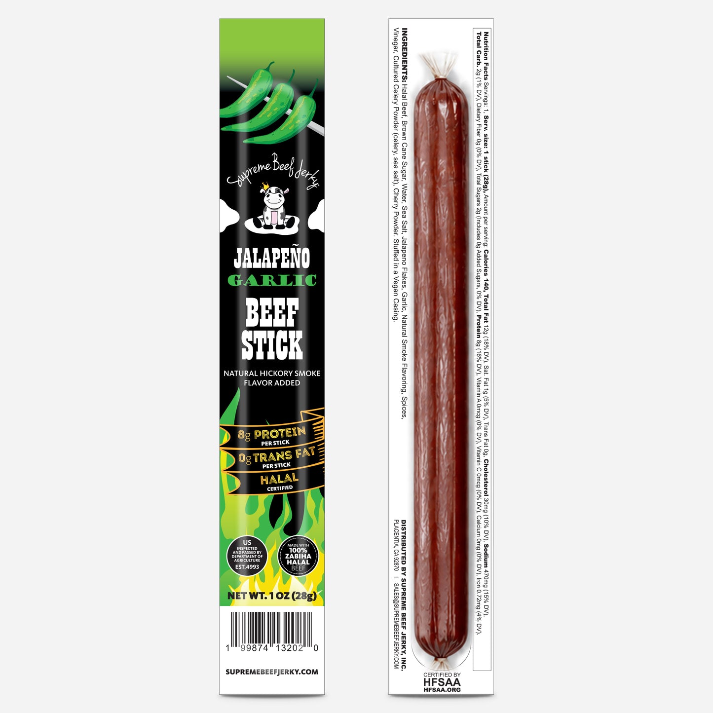 HALAL BEEF STICKS, SMOKED BEEF STICK, HANDCRAFTED GOURMET MEAT SNACKS, 20 COUNT, 1 OZ (JALAPENO GARLIC)