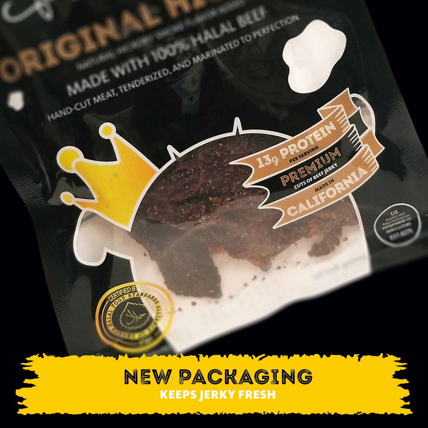 B2G1 DEAL - HALAL BEEF JERKY, MARINATED BEEF JERKY, HANDCRAFTED GOURMET MEAT SNACKS, 2.5 OZ (ORIGINAL HICKORY) 3-PACK
