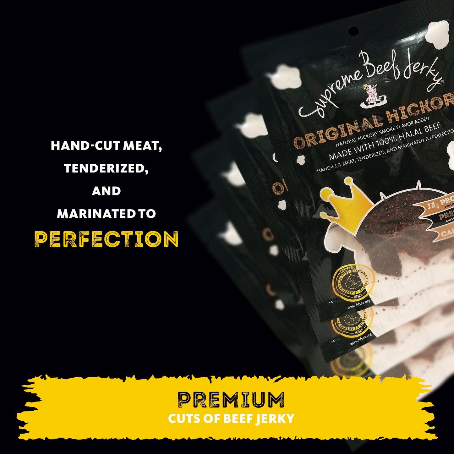 B2G1 DEAL - HALAL BEEF JERKY, MARINATED BEEF JERKY, HANDCRAFTED GOURMET MEAT SNACKS, 2.5 OZ (ORIGINAL HICKORY) 3-PACK
