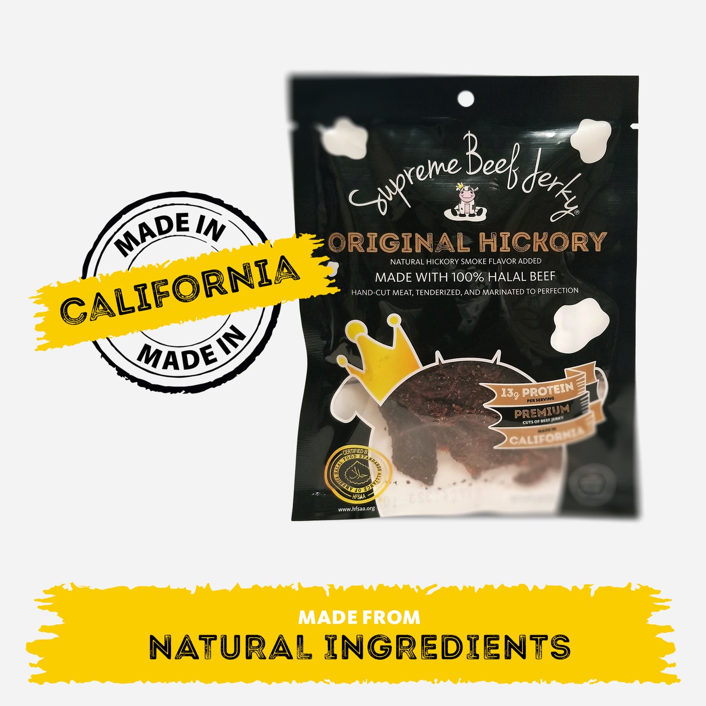 B2G1 DEAL - HALAL BEEF JERKY, MARINATED BEEF JERKY, HANDCRAFTED GOURMET MEAT SNACKS, 2.5 OZ (ORIGINAL HICKORY) 3-PACK