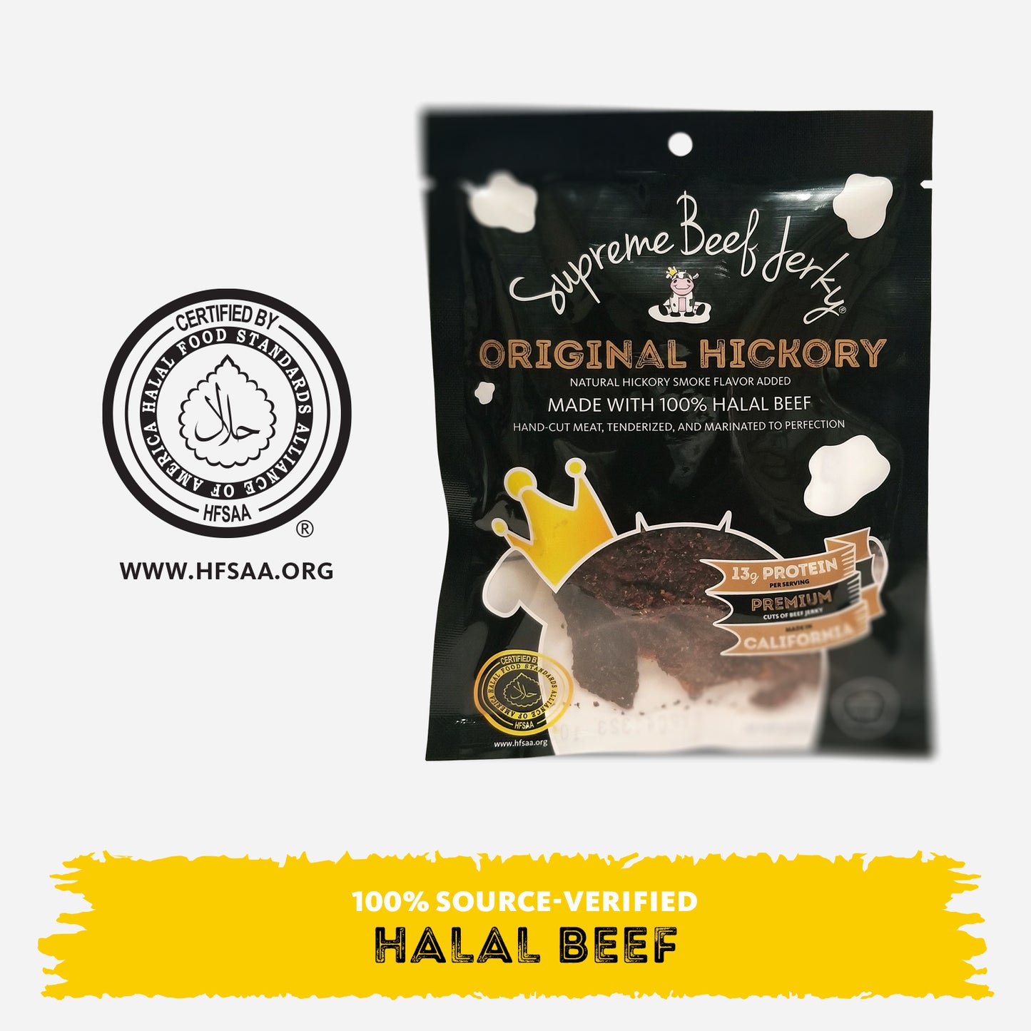 B2G1 DEAL - HALAL BEEF JERKY, MARINATED BEEF JERKY, HANDCRAFTED GOURMET MEAT SNACKS, 2.5 OZ (ORIGINAL HICKORY) 3-PACK