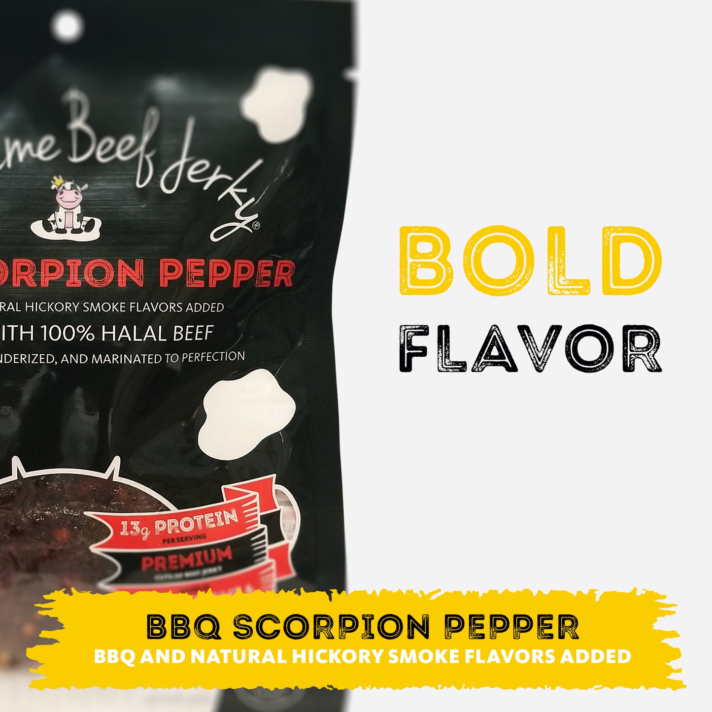 HALAL BEEF JERKY, MARINATED SPICY BEEF JERKY, HANDCRAFTED GOURMET MEAT SNACKS, 2.5 OZ (BBQ SCORPION PEPPER)