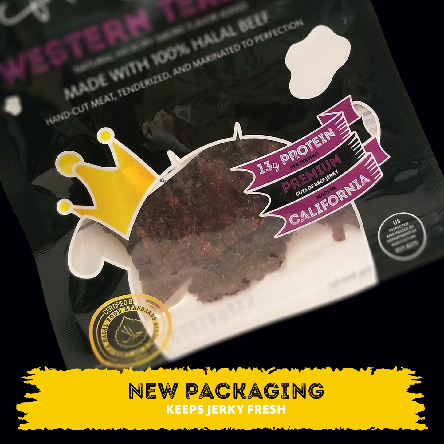 B2G1 DEAL - HALAL BEEF JERKY, MARINATED SPICY BEEF JERKY, HANDCRAFTED GOURMET MEAT SNACKS, 2.5 OZ (WESTERN TERIYAKI) 3-PACK