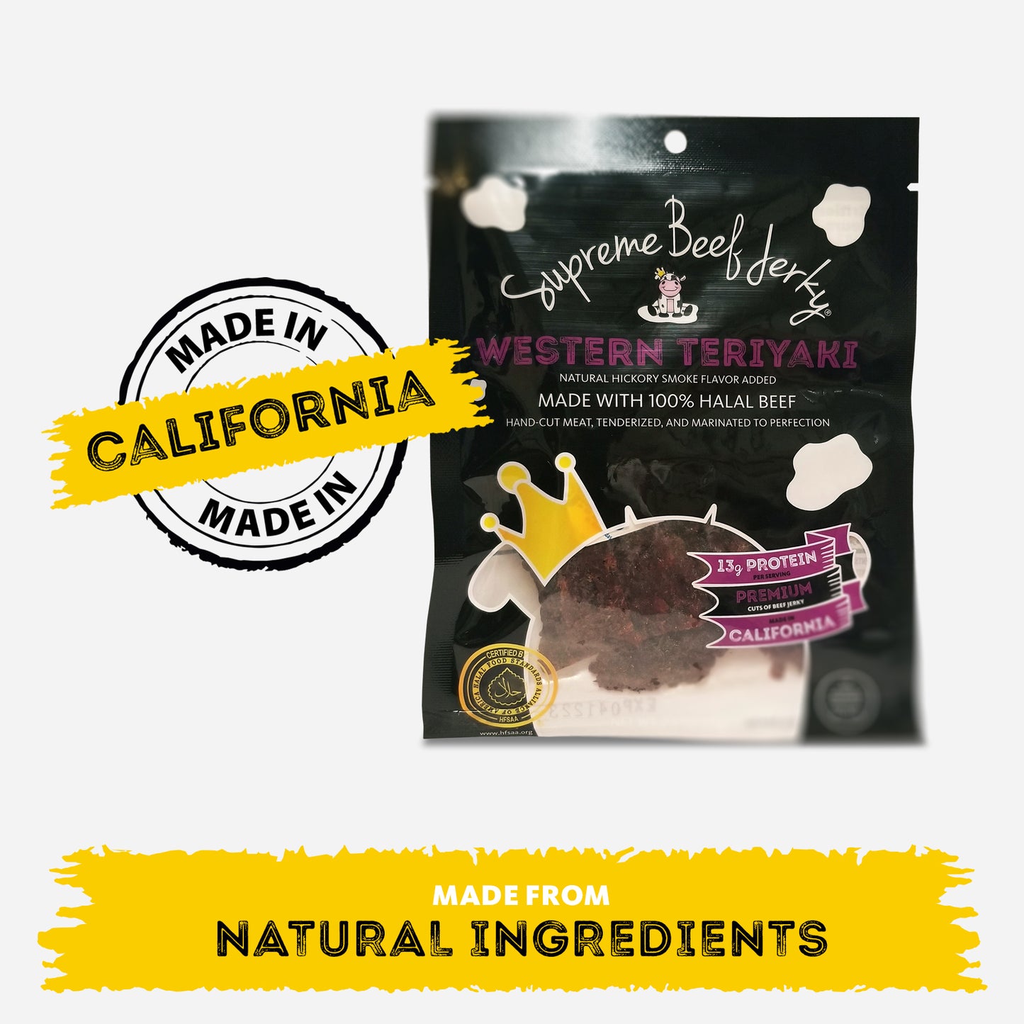 B2G1 DEAL - HALAL BEEF JERKY, MARINATED SPICY BEEF JERKY, HANDCRAFTED GOURMET MEAT SNACKS, 2.5 OZ (WESTERN TERIYAKI) 3-PACK