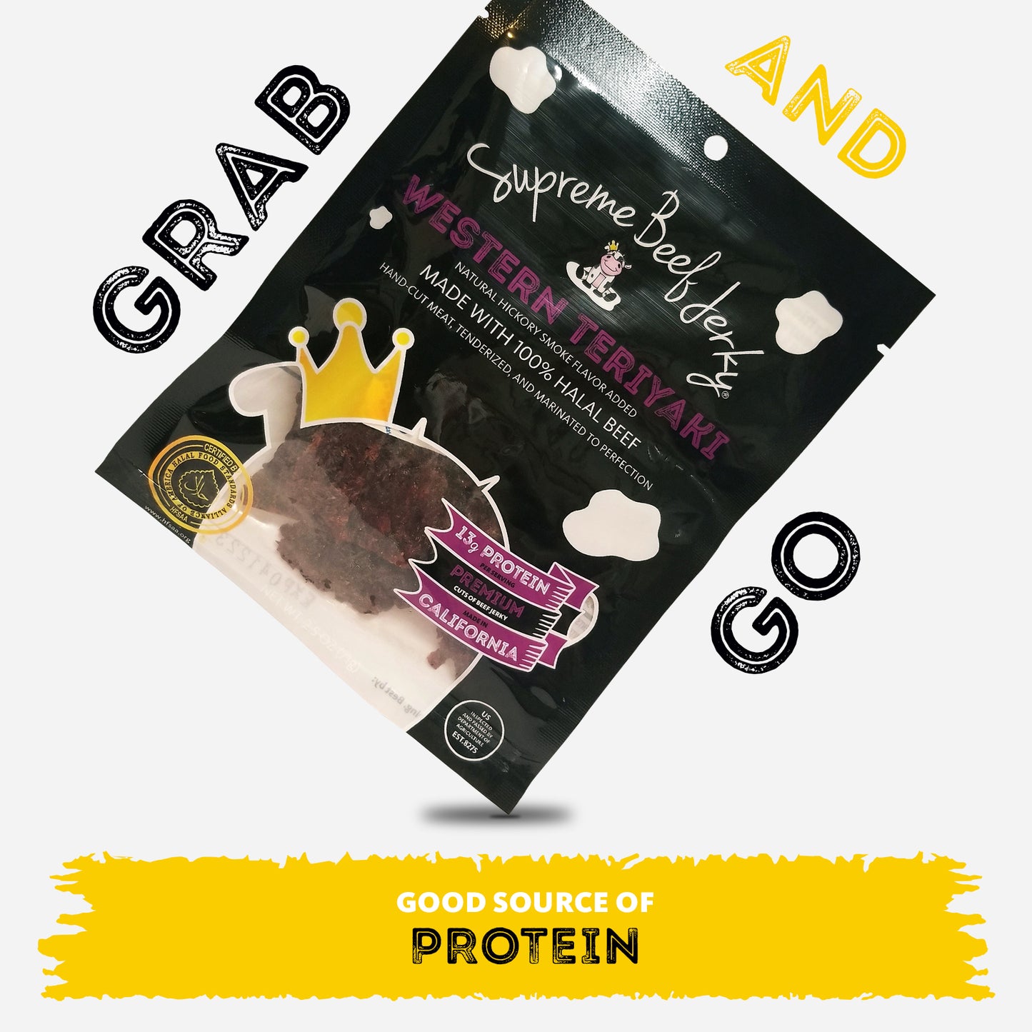 B2G1 DEAL - HALAL BEEF JERKY, MARINATED SPICY BEEF JERKY, HANDCRAFTED GOURMET MEAT SNACKS, 2.5 OZ (WESTERN TERIYAKI) 3-PACK