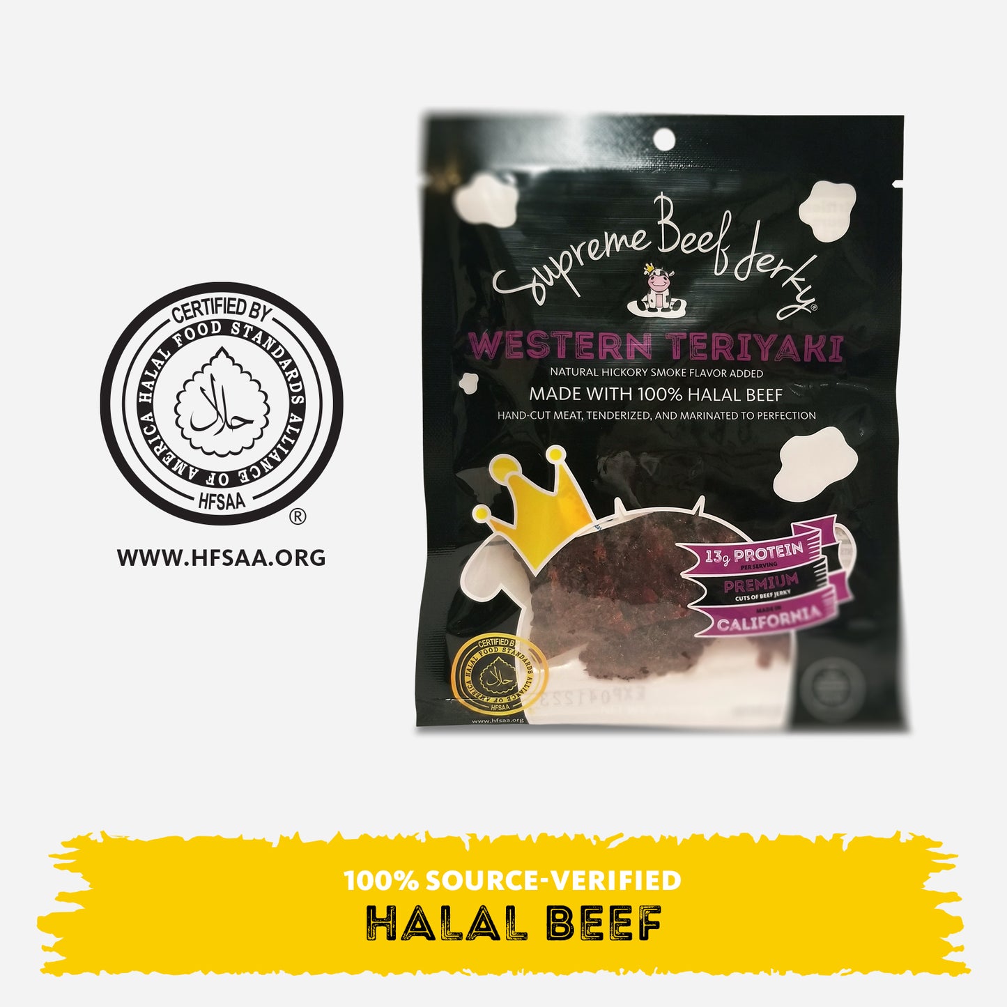 B2G1 DEAL - HALAL BEEF JERKY, MARINATED SPICY BEEF JERKY, HANDCRAFTED GOURMET MEAT SNACKS, 2.5 OZ (WESTERN TERIYAKI) 3-PACK