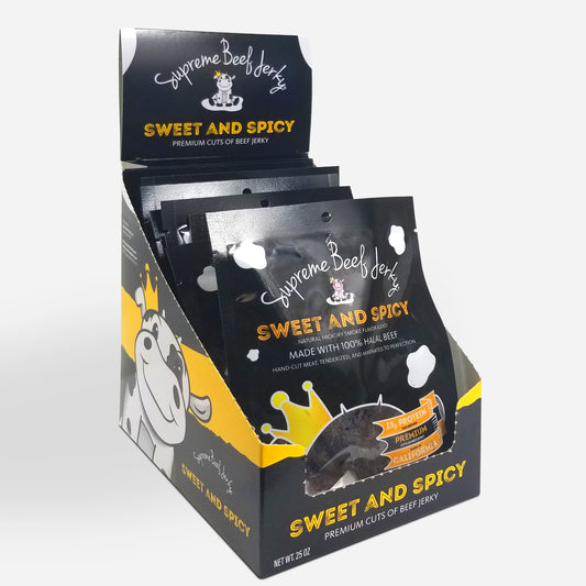 10-PACK, 2.5 OZ BAG, HALAL BEEF JERKY, MARINATED SWEET AND SPICY BEEF JERKY, HANDCRAFTED GOURMET MEAT SNACKS (SWEET AND SPICY)