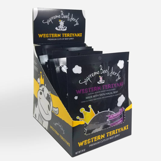 10-PACK, 2.5 OZ BAG, HALAL BEEF JERKY, MARINATED BEEF JERKY TERIYAKI, HANDCRAFTED GOURMET MEAT SNACKS (WESTERN TERIYAKI)