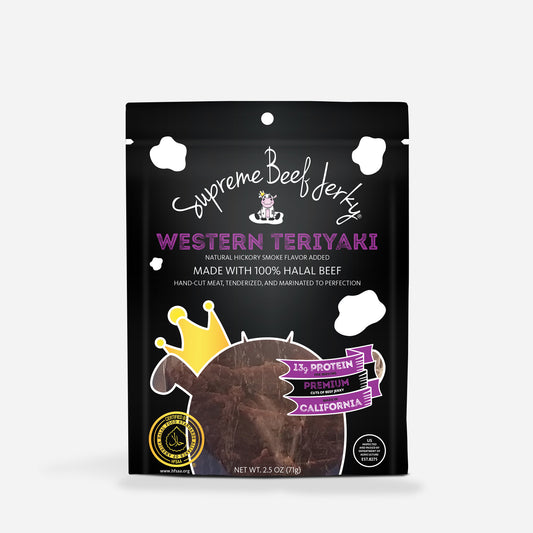 HALAL BEEF JERKY, MARINATED BEEF JERKY TERIYAKI, HANDCRAFTED GOURMET MEAT SNACKS, 2.5 OZ (WESTERN TERIYAKI)