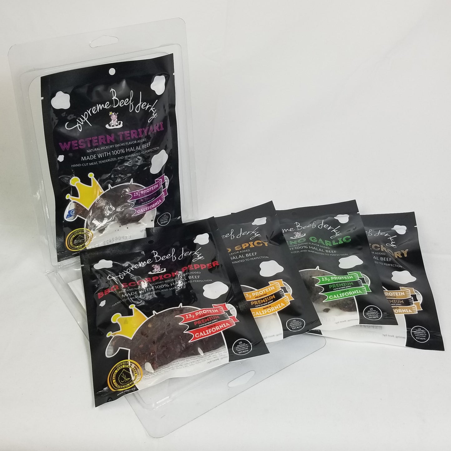 VARIETY 5-PACK, 2.5 OZ, HALAL BEEF JERKY, MARINATED BEEF JERKY, HANDCRAFTED GOURMET MEAT SNACKS