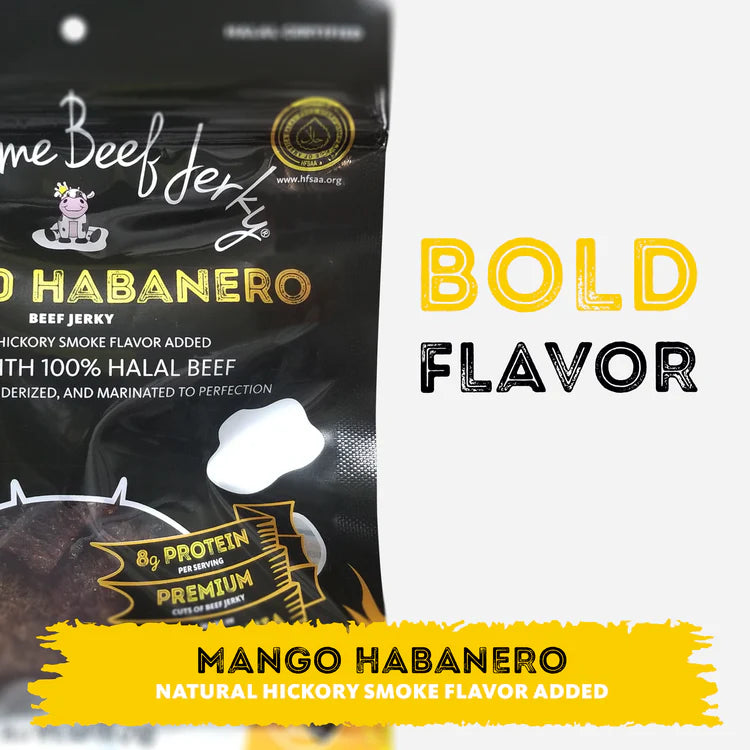 B2G1 DEAL - HALAL BEEF JERKY, MARINATED BEEF JERKY, HANDCRAFTED GOURMET MEAT SNACKS, 2.5 OZ (MANGO HABANERO) 3-PACK