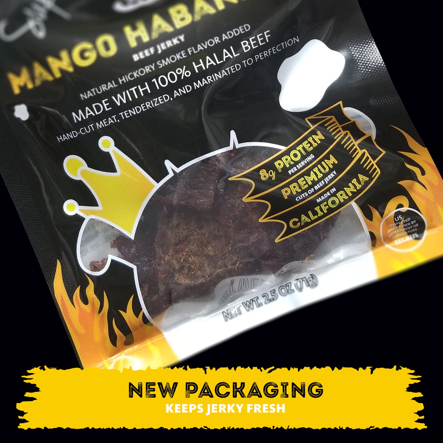 NOW AVAILABLE! HALAL BEEF JERKY, MARINATED SPICY BEEF JERKY, HANDCRAFTED GOURMET MEAT SNACKS, 2.5 OZ (MANGO HABANERO)