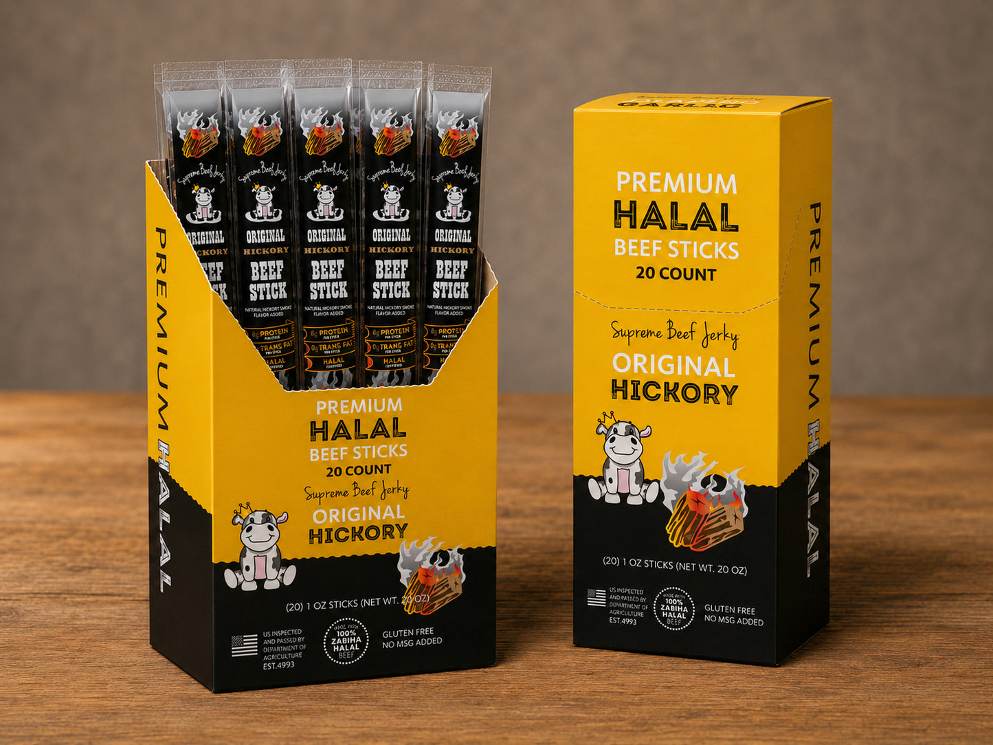 HALAL BEEF STICKS, SMOKED BEEF STICK, HANDCRAFTED GOURMET MEAT SNACKS, 20 COUNT, 1 OZ (ORIGINAL HICKORY)