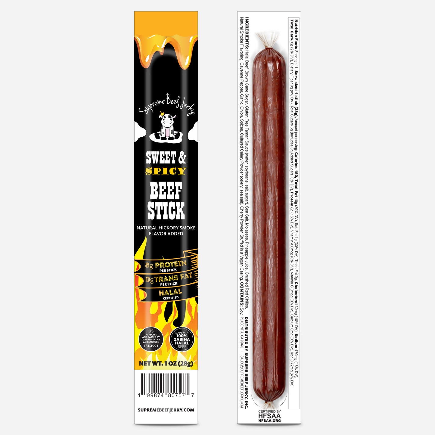 HALAL BEEF STICKS, SMOKED BEEF STICK, HANDCRAFTED GOURMET MEAT SNACKS, 20 COUNT, 1 OZ (SWEET & SPICY)