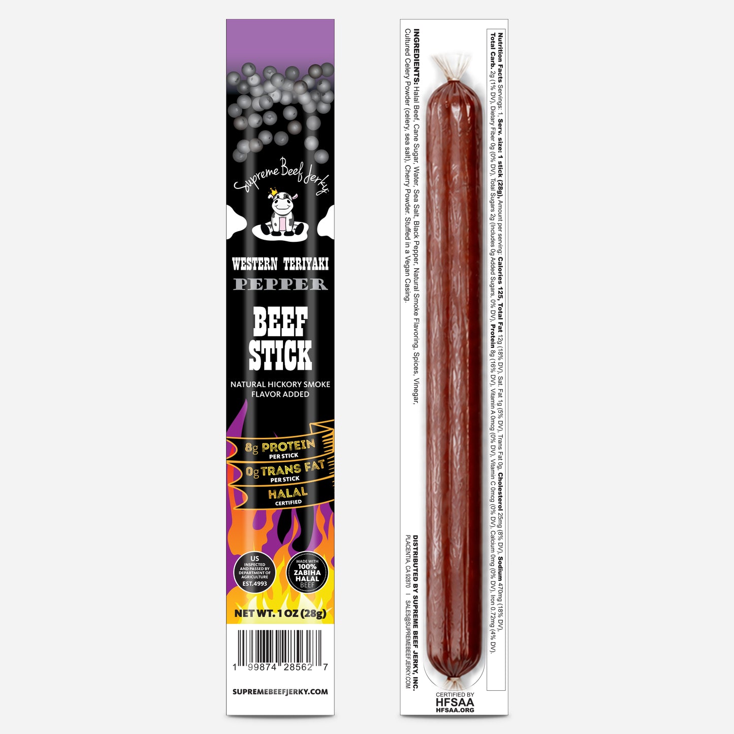 HALAL BEEF STICKS, SMOKED BEEF STICK, HANDCRAFTED GOURMET MEAT SNACKS, 20 COUNT, 1 OZ (WESTERN TERIYAKI PEPPER)