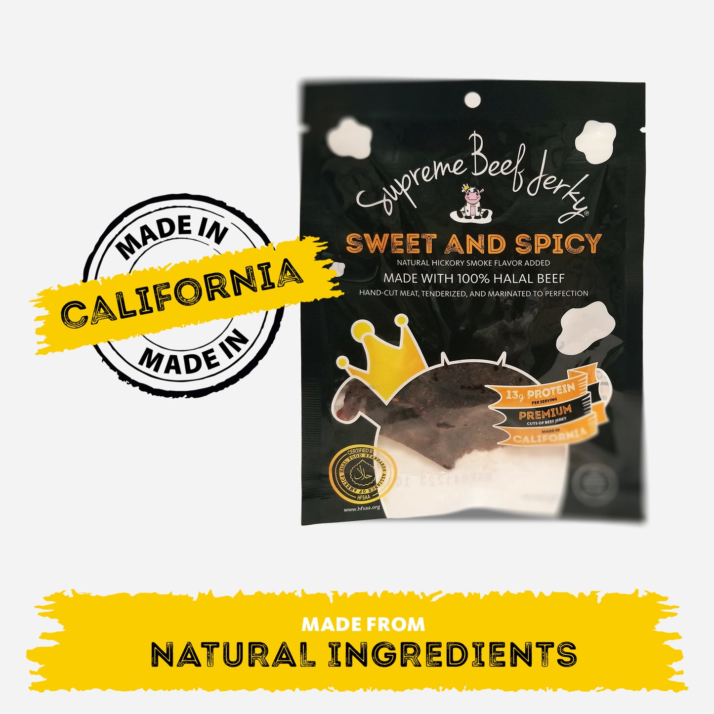 HALAL BEEF JERKY, MARINATED SWEET AND SPICY BEEF JERKY, HANDCRAFTED GOURMET MEAT SNACKS, 2.5 OZ (SWEET AND SPICY)