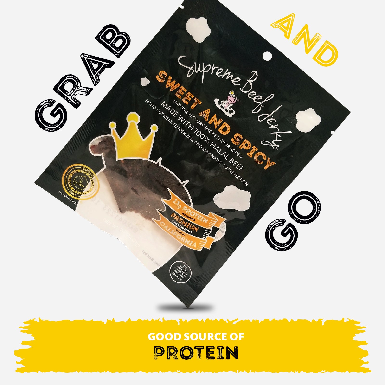 HALAL BEEF JERKY, MARINATED SWEET AND SPICY BEEF JERKY, HANDCRAFTED GO SUPREME BEEF JERKY