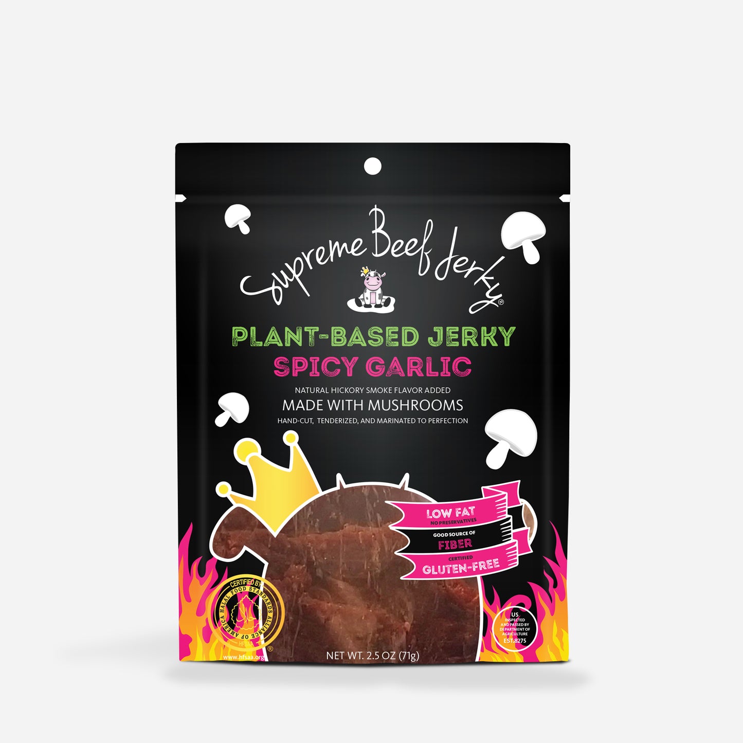 PLANT-BASED JERKY, MARINATED SPICY JERKY, HANDCRAFTED GOURMET MEAT SNACKS, 2.5 OZ (SPICY GARLIC)