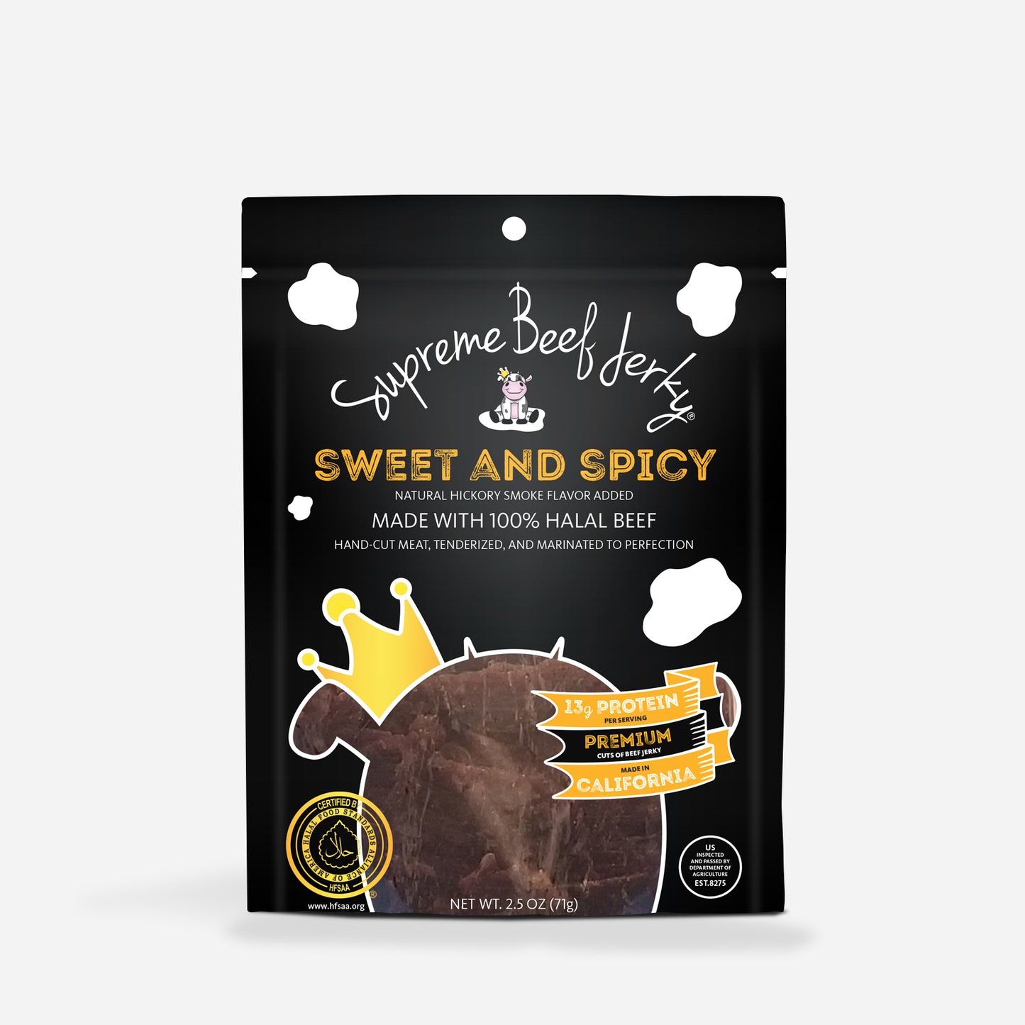 10-PACK, 2.5 OZ BAG, HALAL BEEF JERKY, MARINATED SWEET AND SPICY BEEF JERKY, HANDCRAFTED GOURMET MEAT SNACKS (SWEET AND SPICY)